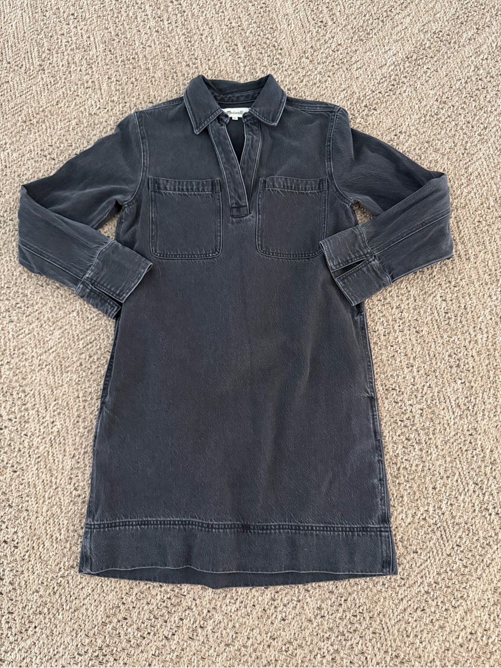 Madewell Washed Black Long-Sleeve Polo Shirt Dress